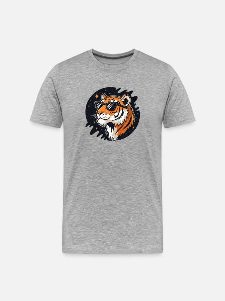 Kosmische Tigerbrille - Männer Premium Bio T-Shirt - Grau meliert