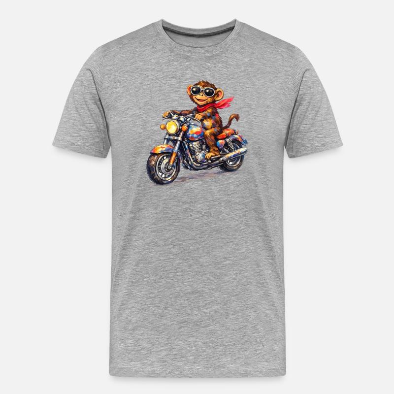 Bunter Affe auf Motorrad - Männer Premium Bio T-Shirt - Grau meliert