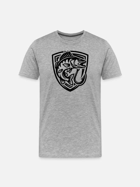 Hecht Fisch Angeln Wappen - Männer Premium Bio T-Shirt - Grau meliert