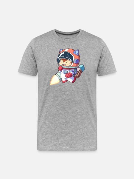 Astronaute chat en combinaison spatiale - T-shirt bio Premium Homme - gris chiné