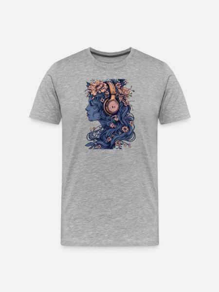 Frau mit Kopfhörer blau - Männer Premium Bio T-Shirt - Grau meliert
