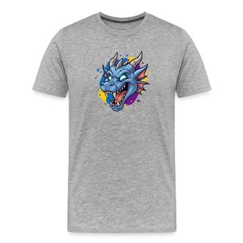 Éclaboussure néon tête de dragon bleue - T-shirt bio Premium Homme - gris chiné - Devant - Damien (186cm)