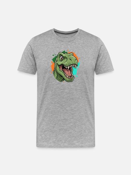 T-Rex Paint Splash Neon Print - Men's Premium Organic T-Shirt - heather grey