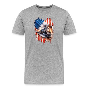 Steam Train Patriotism with US Flag - Men's Premium Organic T-Shirt - heather grey - Front - Damien (186cm)