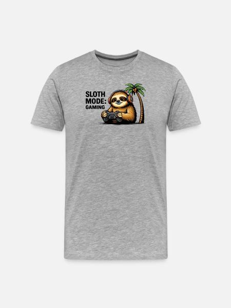 Palm Gamer Sloth - Men's Premium Organic T-Shirt - heather grey