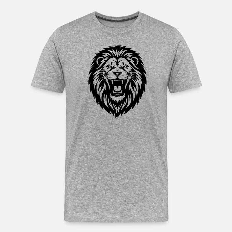 Löwe Kopf brüllend Silhouette - Männer Premium Bio T-Shirt - Grau meliert