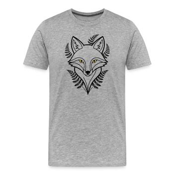 Fuchs Kopf Farn Blätter Tattoo - Männer Premium Bio T-Shirt - Grau meliert - Vorne - Damien (186cm)