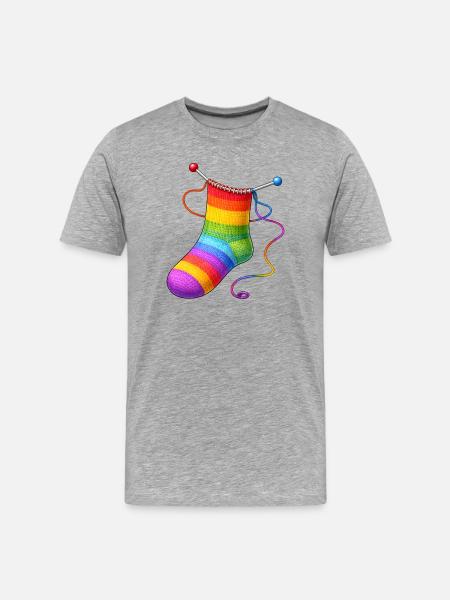 Gestrickte Regenbogen Socke Illustration - Männer Premium Bio T-Shirt - Grau meliert