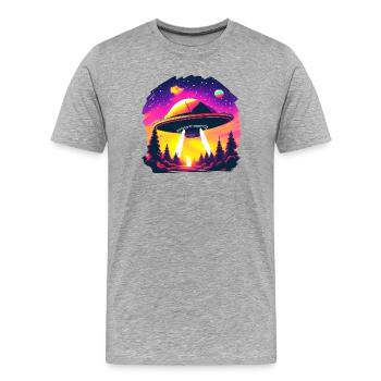 OVNI au néon sur une forêt de néons - T-shirt bio Premium Homme - gris chiné - Devant - Damien (186cm)