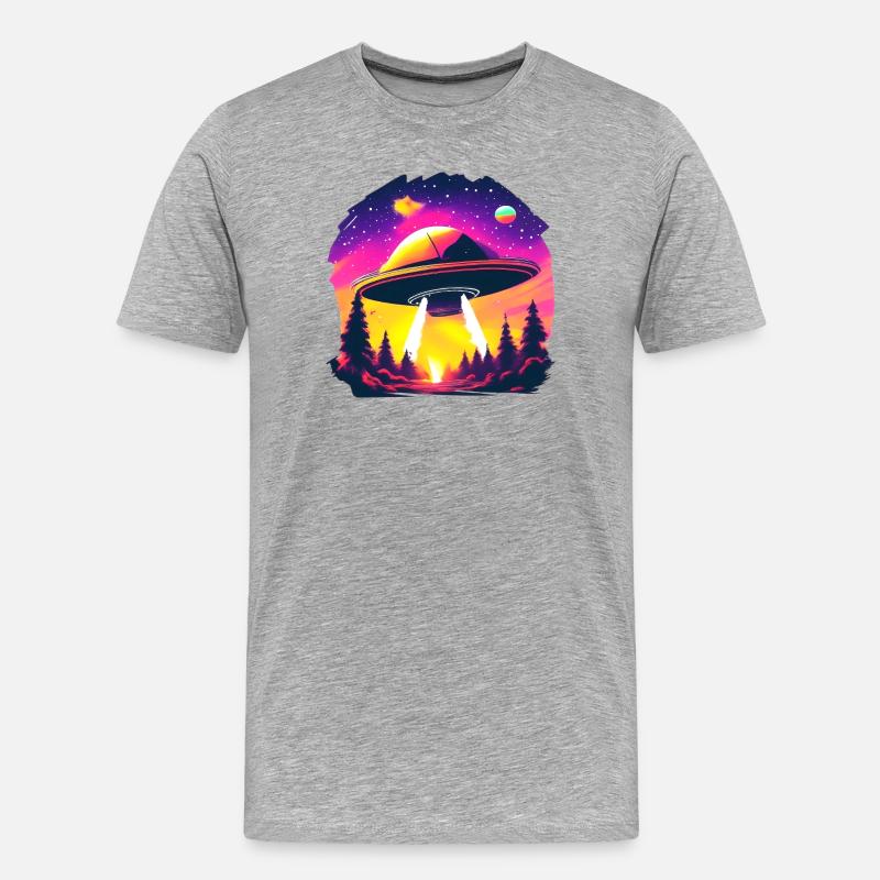 Neon-UFO über Neonwald - Männer Premium Bio T-Shirt - Grau meliert