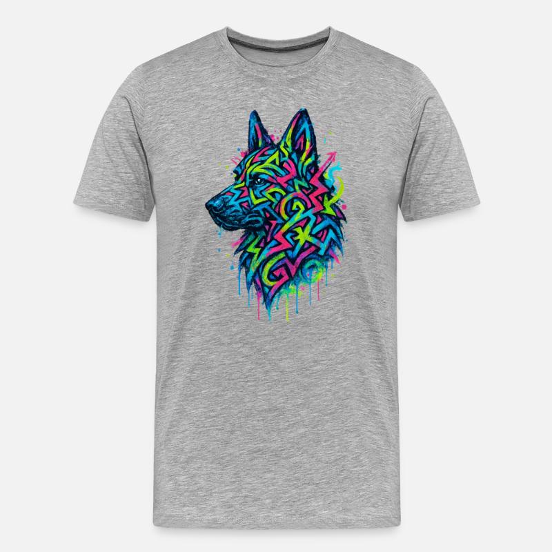 Deutscher Schäferhund-Pop-Art, buntes Hundeeichhörnchen - Männer Premium Bio T-Shirt - Grau meliert