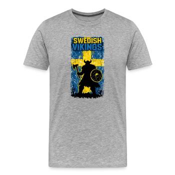 Schwedische Wikinger – Wikingerkrieger Schweden Flagge Distr - Männer Premium Bio T-Shirt - Grau meliert - Vorne - Damien (186cm)