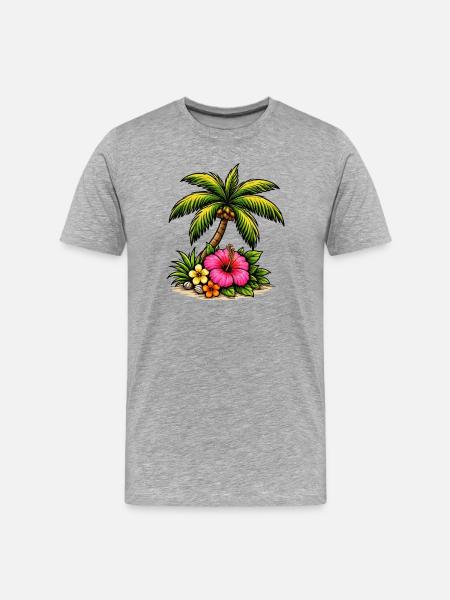 Tropical Island Hibiscus Pattern - Men's Premium Organic T-Shirt - heather grey