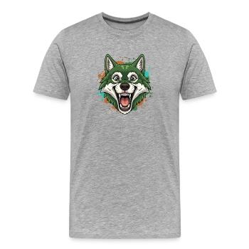 Grüner Wolf mit Farbspritzern - Männer Premium Bio T-Shirt - Grau meliert - Vorne - Damien (186cm)