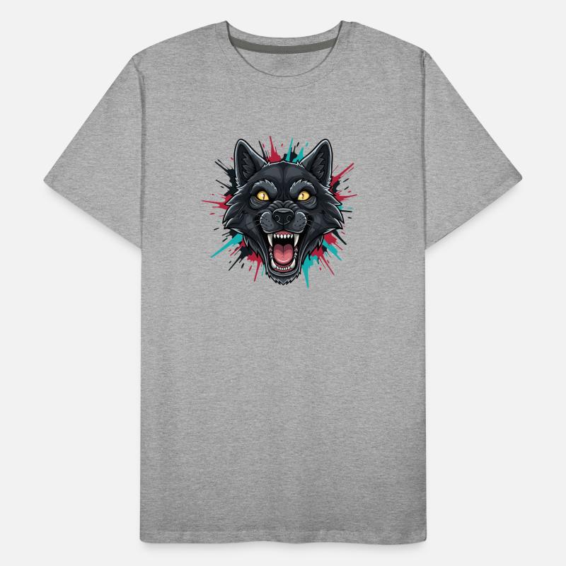 Neon-Wolfkopf Farbspritzer Männer Premium Bio T-Shirt