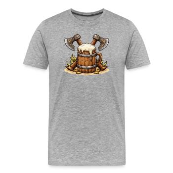 Bierfass mit Äxten Wikinger - Männer Premium Bio T-Shirt - Grau meliert - Vorne - Damien (186cm)