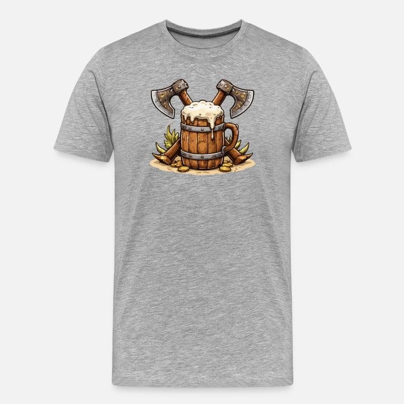 Bierfass mit Äxten Wikinger - Männer Premium Bio T-Shirt - Grau meliert
