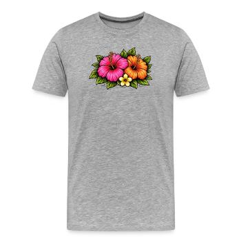 Tropical Hibiscus Flowers - Men's Premium Organic T-Shirt - heather grey - Front - Damien (186cm)