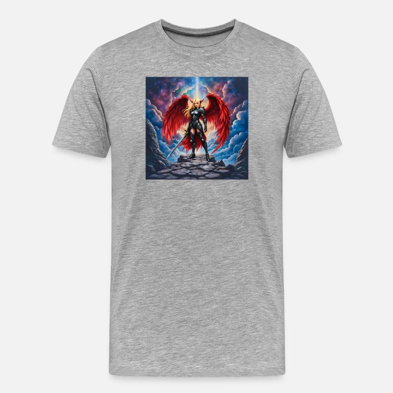 Bevinget Kriger i Rød Rustning - Herre Premium T-shirt økologisk - grå meleret