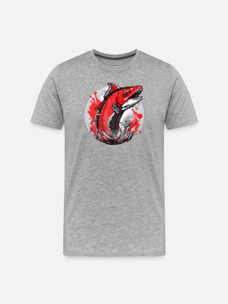 Roter Lachs Sprung - Fisch - Fischer - Männer Premium Bio T-Shirt - Grau meliert