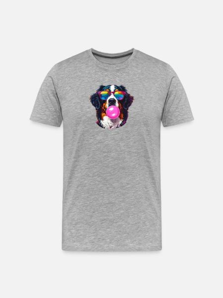 Bunter Berner Sennenhun mit Bubblegum-Sonnenbrille - Männer Premium Bio T-Shirt - Grau meliert