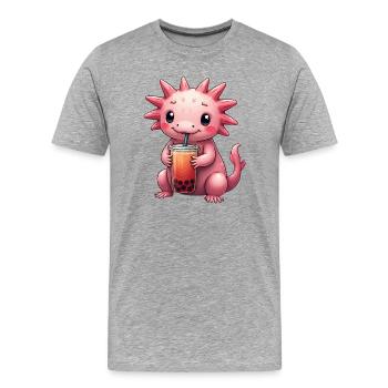 Mignon Axolotl Kawaii Amoureux des Axolotls - T-shirt bio Premium Homme - gris chiné - Devant - Damien (186cm)
