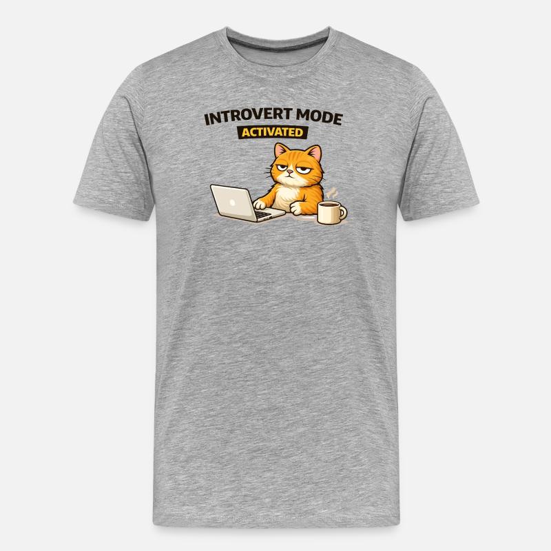 Chat activé en mode introverti - T-shirt bio Premium Homme - gris chiné