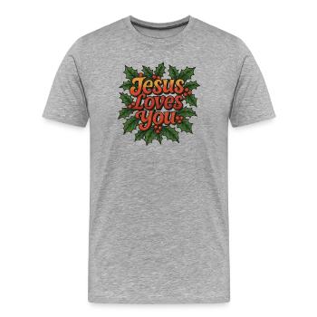 Jesus liebt dich, Holly - Männer Premium Bio T-Shirt - Grau meliert - Vorne - Damien (186cm)