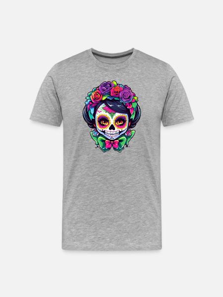 Sugar Skull Flower Crowns Art - Men's Premium Organic T-Shirt - heather grey