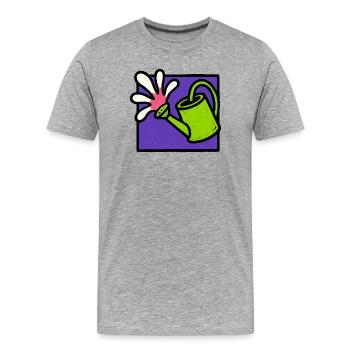 Arrosoir Fleuri Botanique Nature - T-shirt bio Premium Homme - gris chiné - Devant - Damien (186cm)