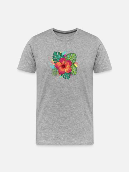Tropical Hibiscus Splash - Men's Premium Organic T-Shirt - heather grey