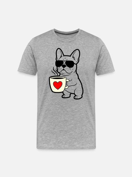 Frenchie Dog Coffee Outline - Men's Premium Organic T-Shirt - heather grey