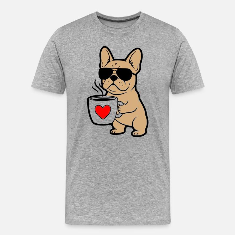Frenchie Hund Kaffee Comic - Männer Premium Bio T-Shirt - Grau meliert