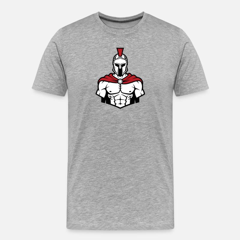 Spartan Face Bodybuilding Krieger-Maskottchen - Männer Premium Bio T-Shirt - Grau meliert