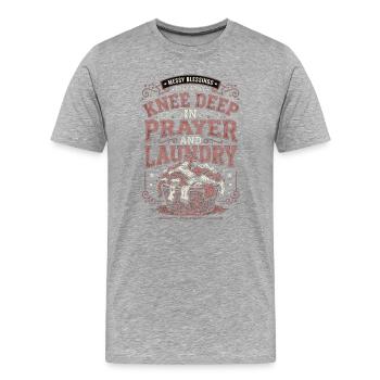 Jusqu’aux genoux dans la prière et la lessive Bénédictions désordonnées - T-shirt bio Premium Homme - gris chiné - Devant - Damien (186cm)