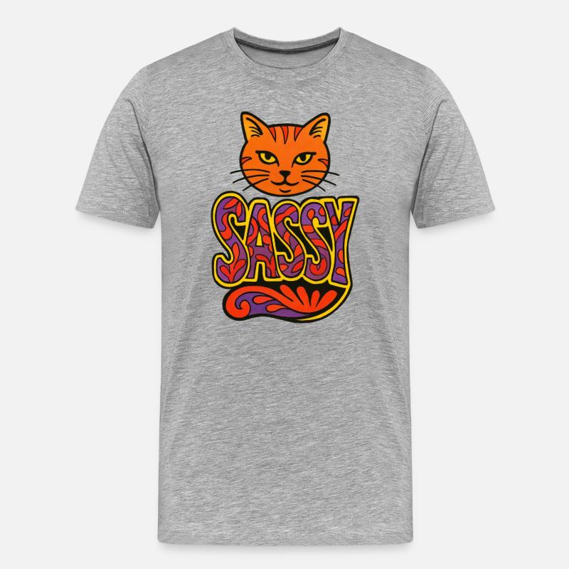 Sassy Cat Psychedelic Script - Männer Premium Bio T-Shirt - Grau meliert