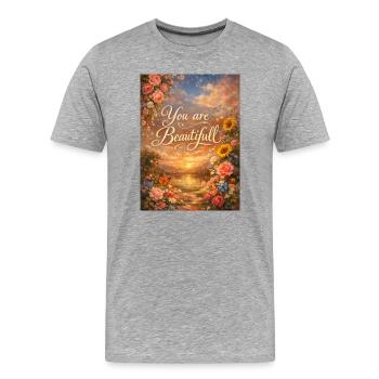 Tu es l’Art Floral du Coucher de Soleil - T-shirt bio Premium Homme - gris chiné - Devant - Damien (186cm)