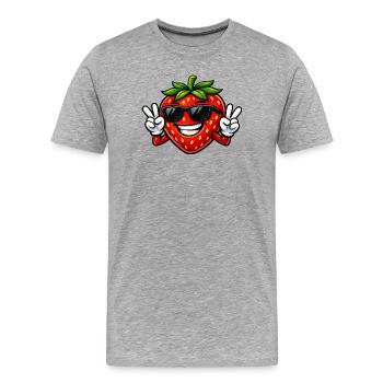 Dessin dessiné cartoon fraise paix Été Fruits - T-shirt bio Premium Homme - gris chiné - Devant - Damien (186cm)