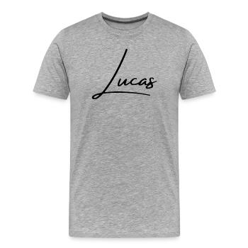 Lucas Name Design - Typographie personnalisée - T-shirt bio Premium Homme - gris chiné - Devant - Damien (186cm)