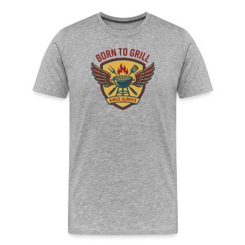 Born To Grill Coat Of Arms Wings Barbecue - Men's Premium Organic T-Shirt - heather grey - Front - Damien (186cm)