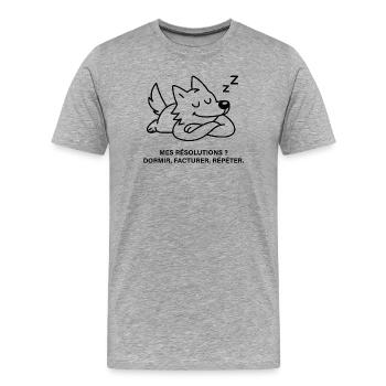 Loup Somnolent et Résolutions de Pause - T-shirt bio Premium Homme - gris chiné - Devant - Damien (186cm)