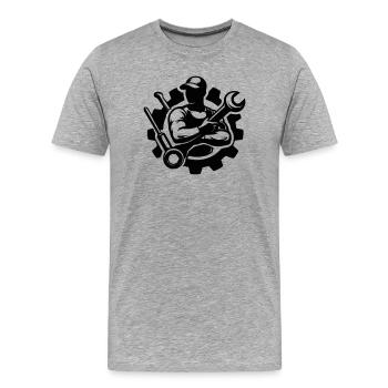 Logo du mécanicien sur la roue dentée - T-shirt bio Premium Homme - gris chiné - Devant - Damien (186cm)