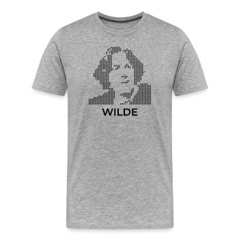 Portrait pixelisé d’Oscar Wilde - T-shirt bio Premium Homme - gris chiné - Devant - Damien (186cm)