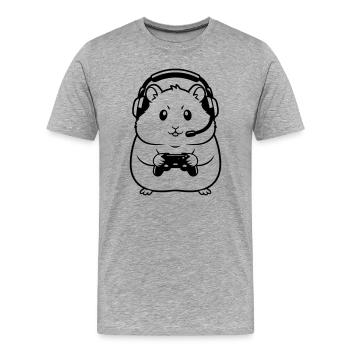 Gamer Hamster Controller Outline - Men's Premium Organic T-Shirt - heather grey - Front - Damien (186cm)