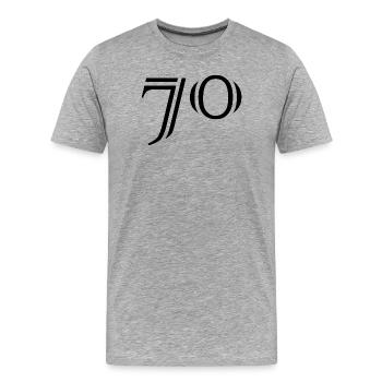 70. 70 ANS. 70e ANNIVERSAIRE. ANNIVERSAIRE 70 ANS. - T-shirt bio Premium Homme - gris chiné - Devant - Damien (186cm)