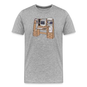 Installation rétro de bureau d’ordinateur dans les années 90 et 2000 Nostalgique - T-shirt bio Premium Homme - gris chiné - Devant - Damien (186cm)