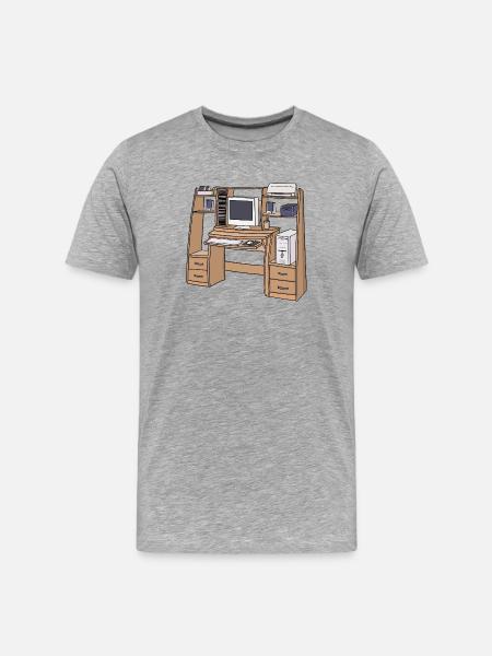 Retro-Computerschreibtisch-Setup 90er 2000er Nostalgie - Männer Premium Bio T-Shirt - Grau meliert