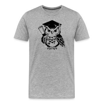 Schlaue Eule mit Doktorhut und Diplom - Männer Premium Bio T-Shirt - Grau meliert - Vorne - Damien (186cm)