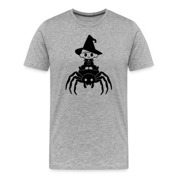 Cute Witch Rides Spider Halloween Motif - Men's Premium Organic T-Shirt - heather grey - Front - Damien (186cm)