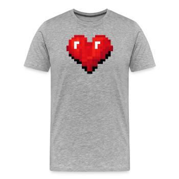 Cœur pixel rétro jeu vidéo - T-shirt bio Premium Homme - gris chiné - Devant - Damien (186cm)